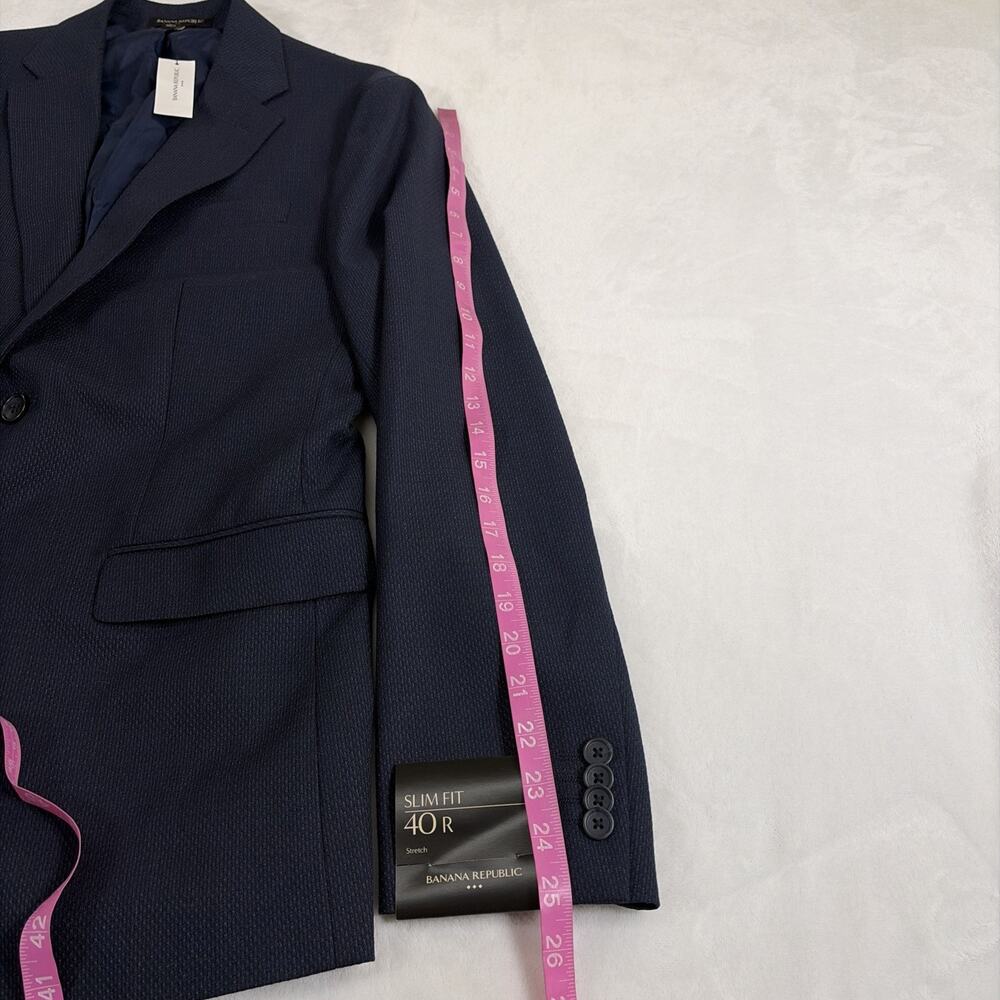 NWT Banana Republic 40R Slim Fit Navy Blue Blazer Print Suit Jacket Charity - Picture 9 of 16
